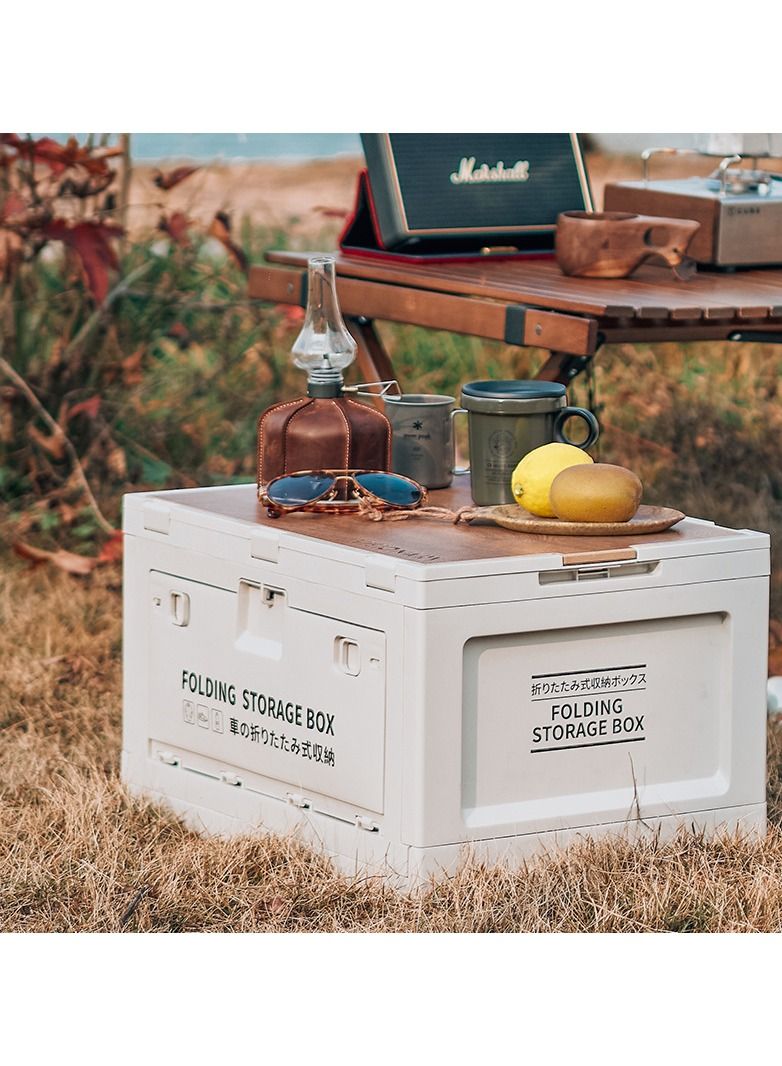 Old_Feller Folding Storage Box Multifunctional Outdoor Foldable Camping Table Storage Box 45L With Wooden Lid For Camping Fishing Picnic Camping Table Coffee Table Trunk Storage 36x50x24cm - Image 1