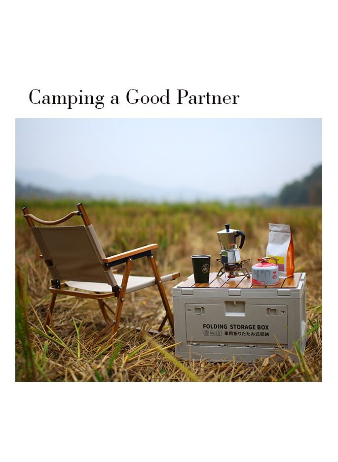 Old_Feller Folding Storage Box Multifunctional Outdoor Foldable Camping Table Storage Box 45L With Wooden Lid For Camping Fishing Picnic Camping Table Coffee Table Trunk Storage 36x50x24cm - Image 3