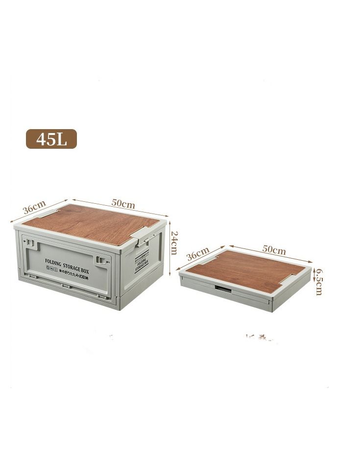 Old_Feller Folding Storage Box Multifunctional Outdoor Foldable Camping Table Storage Box 45L With Wooden Lid For Camping Fishing Picnic Camping Table Coffee Table Trunk Storage 36x50x24cm - Image 2