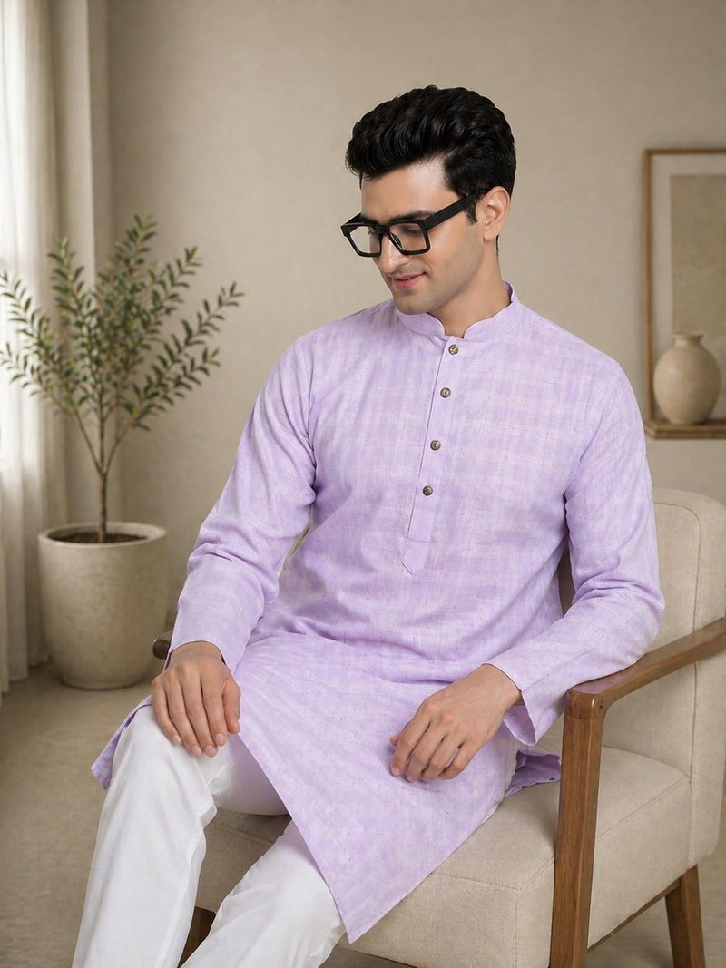 SOJANYA Pastel Purple Cotton Blend Kurta with Contrast Button Detailing - Image 2