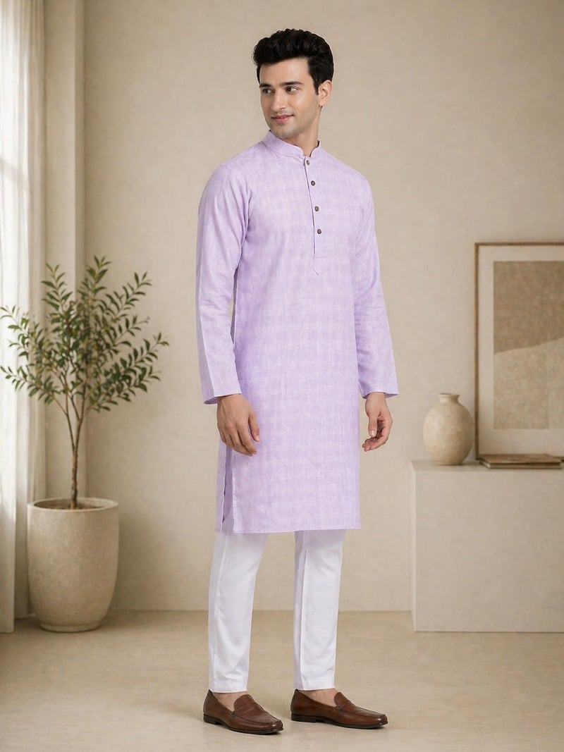 SOJANYA Pastel Purple Cotton Blend Kurta with Contrast Button Detailing - Image 3