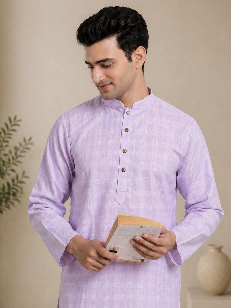 SOJANYA Pastel Purple Cotton Blend Kurta with Contrast Button Detailing - Image 5