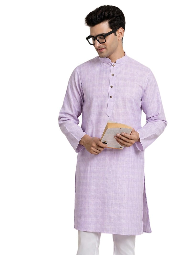 SOJANYA Pastel Purple Cotton Blend Kurta with Contrast Button Detailing - Image 1