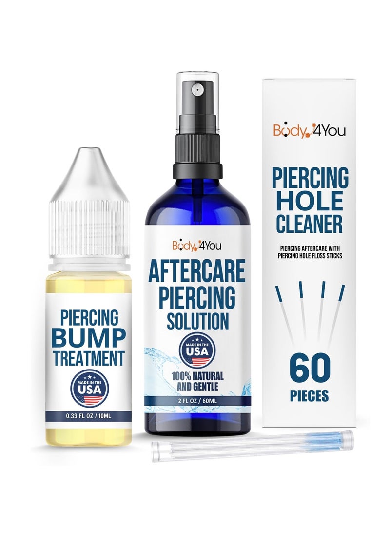 BodyJ4You BodyJ4You Piercing Aftercare Spray Keloid Bump Removal Piercing Hole Cleaner - Earring Hole Cleaner Piercing Floss Ear Hole Cleaner - Natural Saline Wound Wash - Pierced Ears Nose Cleaning Kit  - Image 1