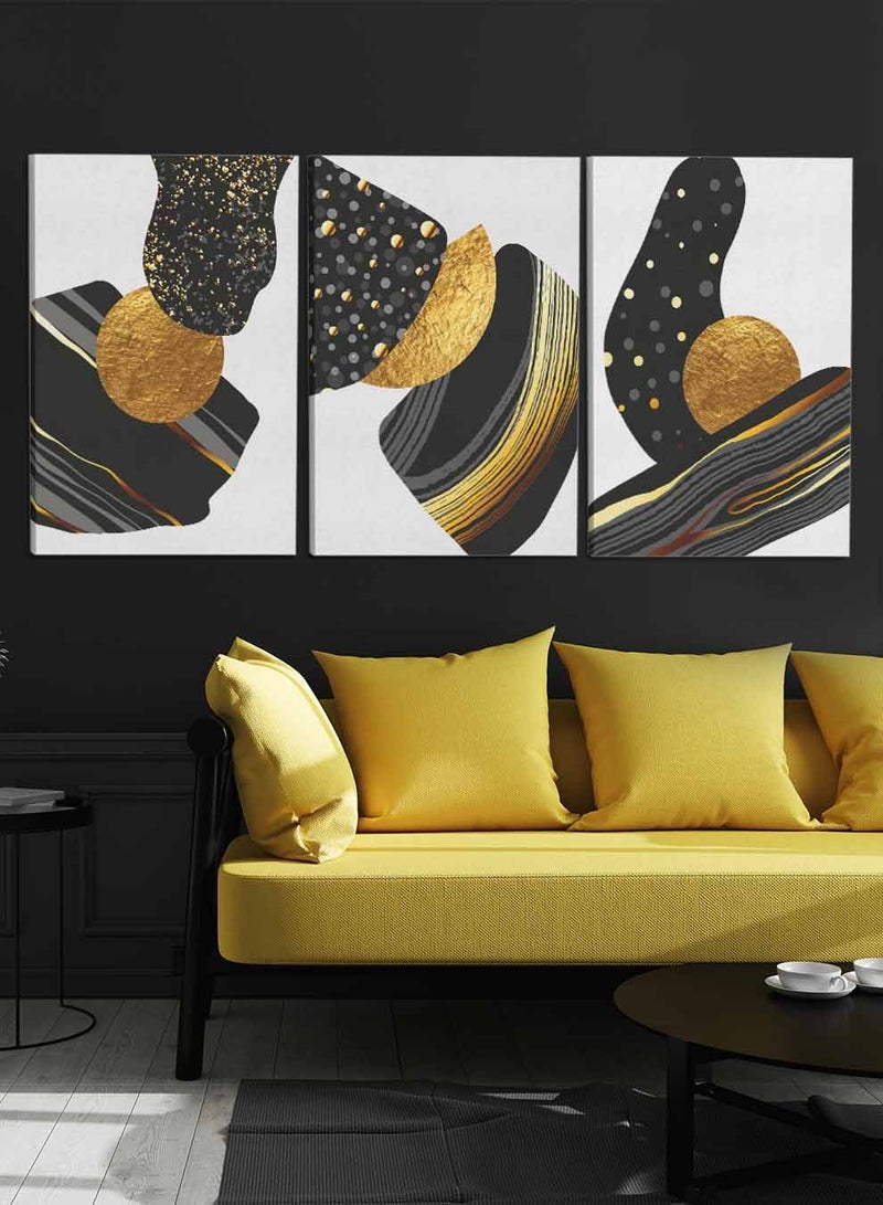 LOWHA Set Of 3 Framed Canvas Wall Arts Stretched Over Wooden Frame, Abstract Moon Paintings, For Home, Living Room, Office Decor  - Image 1