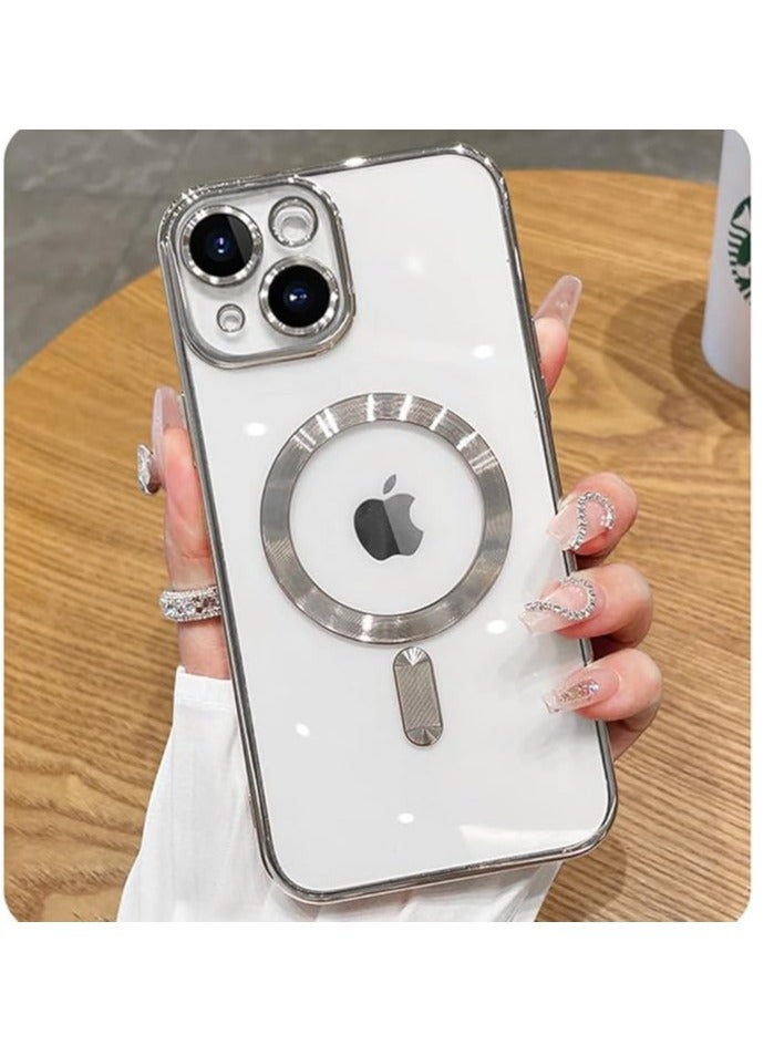 MIGOFAST IPhone 13Mini Magnetic Case for Case Compatible with MagSafe  Camera Lens Protector Plating Luxury Cover for Women Men Clear Soft TPU Shockproof Protective Phone Case iPhone 13Mini Silver) - Image 1