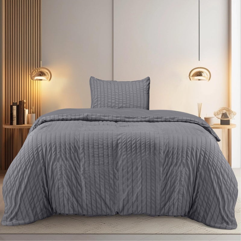 Utopia Bedding Seersucker Duvet Cover  Single Duvet Cover Set with Pillowcase  Soft Microfibre Polyester Seersucker Bedding Grey