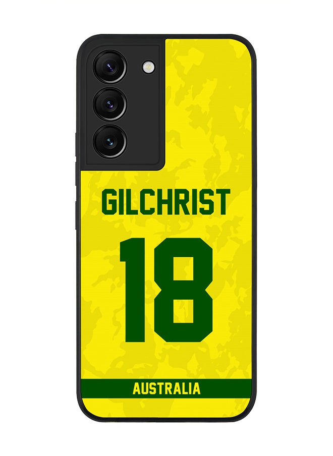 Stylizedd - Rugged Black Edge Case for Samsung Galaxy S22+ 5G, Slim fit Soft Case Flexible thin Cover - Player Name - Adam Gilchrist, Jersey Number- 18 - Image 1