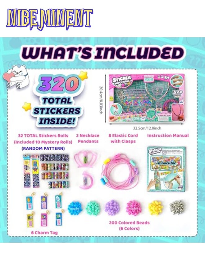 NIBEMINENT Rolls Stickers, Jewelry Making Kit, Kids Art & Craft Toys Includes 320 Mini Sticky, Builds 6 Bracelet or 2 Necklace, 200 Beads & 2 Pendants, Wearable DIY Friendship Gift for Kids Ages 5+ Girls & Boys - Image 4