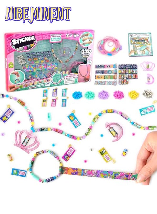 NIBEMINENT Rolls Stickers, Jewelry Making Kit, Kids Art & Craft Toys Includes 320 Mini Sticky, Builds 6 Bracelet or 2 Necklace, 200 Beads & 2 Pendants, Wearable DIY Friendship Gift for Kids Ages 5+ Girls & Boys - Image 1