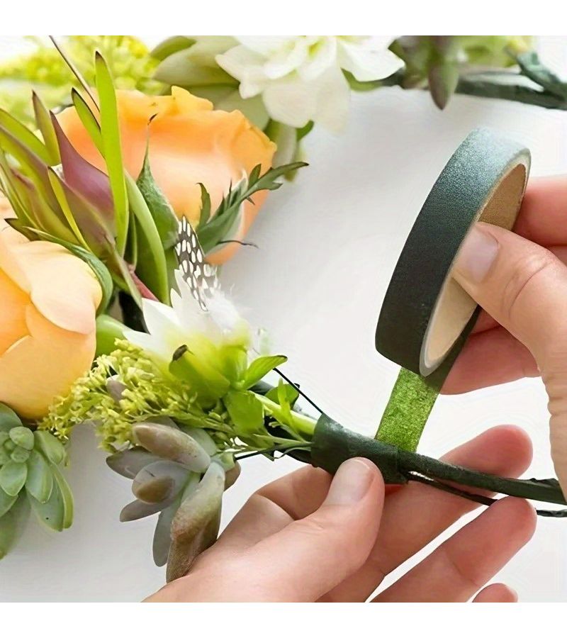 لفتان من الشريط الزهري الأخضر ذاتي اللصق لتغليف البتلات، ديكورات زهور DIY مناسبة لمحلات الزهور ودعائم حفلات الزفاف. - Image 4