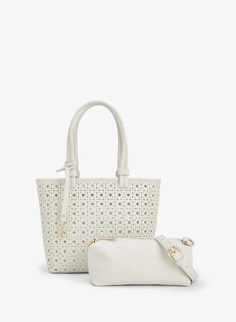Laser Cut Tote Double Handle Bag With Fb Hanging Charm