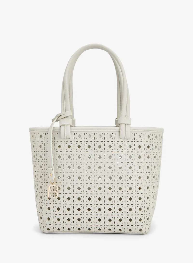 Flora Bella By Shoexpress Cream Laser Cut Tote Double Handle Bag With Fb Hanging Charm for Women | Best Price UAE