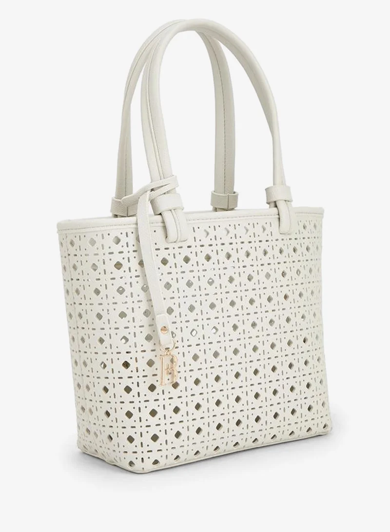 Flora Bella By Shoexpress Cream Laser Cut Tote Double Handle Bag With Fb Hanging Charm for Women | Best Price UAE