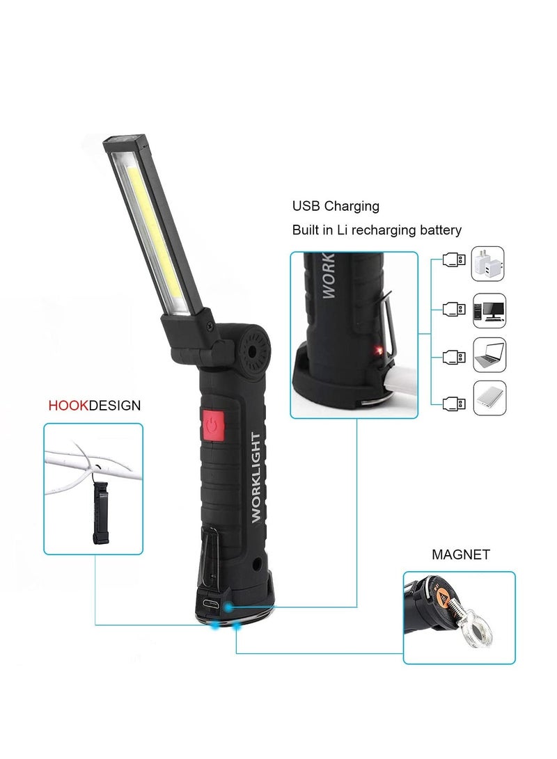 Loquat Rechargeable Work Lights, 2PCS LED Work Light, with Magnetic Base and 360¡ã Rotation Stand, 5 Modes COB Bright Flashlights Inspection Light for Car Repair, Home, Garage, Emergency, BBQ, Camping - Image 3