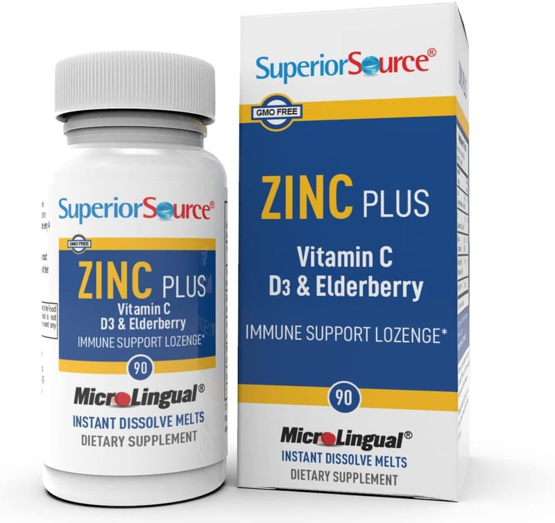 Superior Source Zinc Plus Immune System Health Support Supplement Vitamin C Elderberry Vitamin D390 Instant Dissolve Tablets