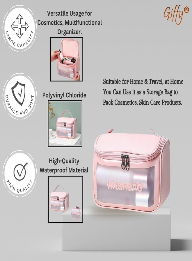 Giffy Makeup Pouch Travel Toiletries Organizer Cosmetic Bags Perfect for Makeup Brushes Accessories Waterproof Zippered Cosmetic Bag Portable Carry Pouch | Portable for Women Bathroom Pink Pack of 1 - Image 3