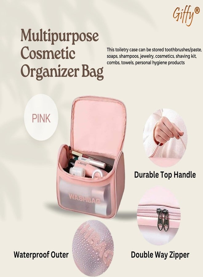 Giffy Makeup Pouch Travel Toiletries Organizer Cosmetic Bags Perfect for Makeup Brushes Accessories Waterproof Zippered Cosmetic Bag Portable Carry Pouch | Portable for Women Bathroom Pink Pack of 1 - Image 4