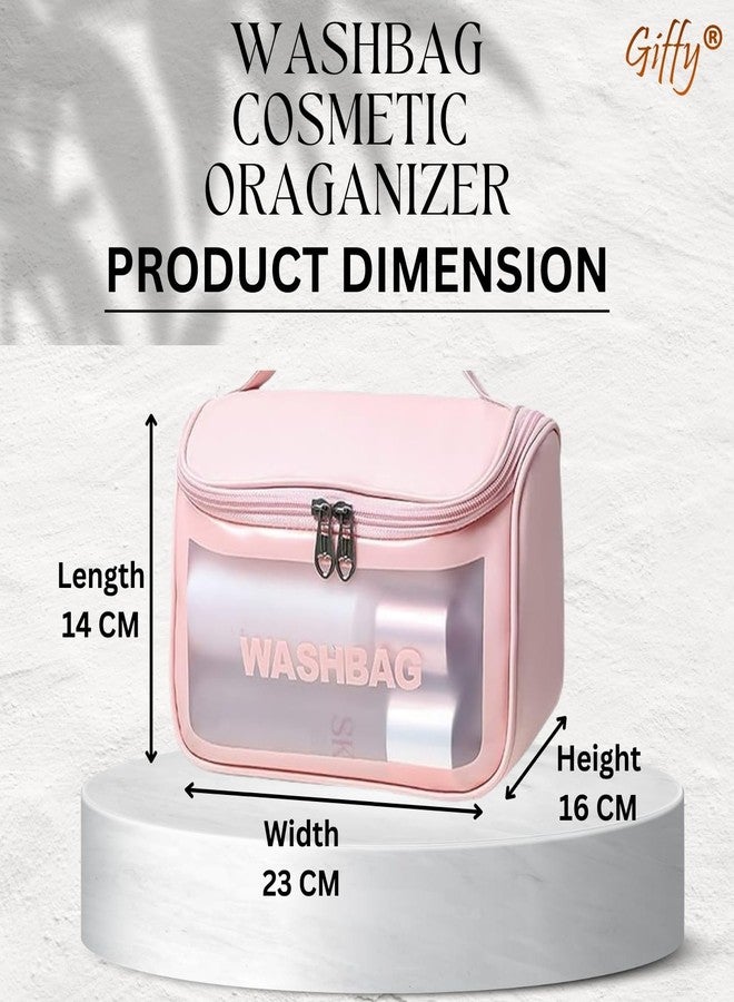 Giffy Makeup Pouch Travel Toiletries Organizer Cosmetic Bags Perfect for Makeup Brushes Accessories Waterproof Zippered Cosmetic Bag Portable Carry Pouch | Portable for Women Bathroom Pink Pack of 1 - Image 2