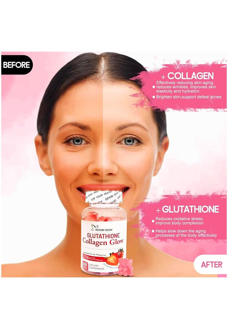 NATURE Collagen Glow Anti Aging Skin Whitening Vitamins Strawberry Flavor  - Image 3