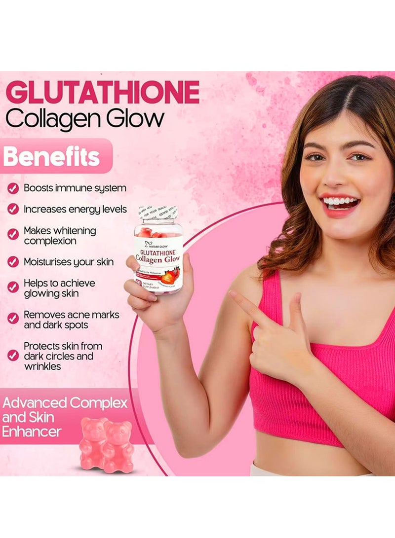 NATURE Collagen Glow Anti Aging Skin Whitening Vitamins Strawberry Flavor  - Image 5