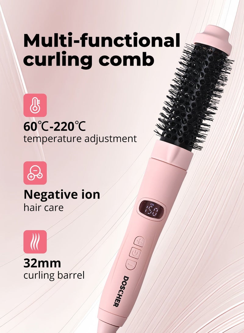 DOSCHER Multi-functionalcurling comb, Thermal Hot Brush, 32mm Barrel for Straightening & Curling, Smooth & Shiny Hair with Negative Ions, Adjustable 60–220°C, Fast Heat. - Image 1