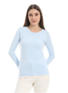 Round Neck Slip On Light Blue Basic Top_Blue