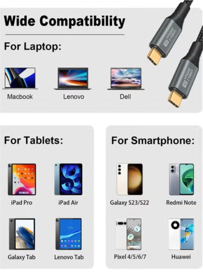 Peachjoy Short USB C to USB C Cable, 6FT USB 3.2 Gen 2 USB C Cable Short, 20Gbps Data Transfer and 100W PD Type C to Type C Fast Charger Cable Support 8K@60Hz Video for Thunderbolt 3,MacBook Pro. - Image 2