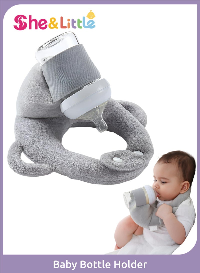 She&Little Baby Bottle Holder, Adjustable Baby Support Bottle Holder, Hands-Free Bottle Feeding Holder, Secure Bottle to Prevent Falling, Suitable for Home, Travel, Stroller, Car and Nighttime Baby Feeding (Gray) - Image 1