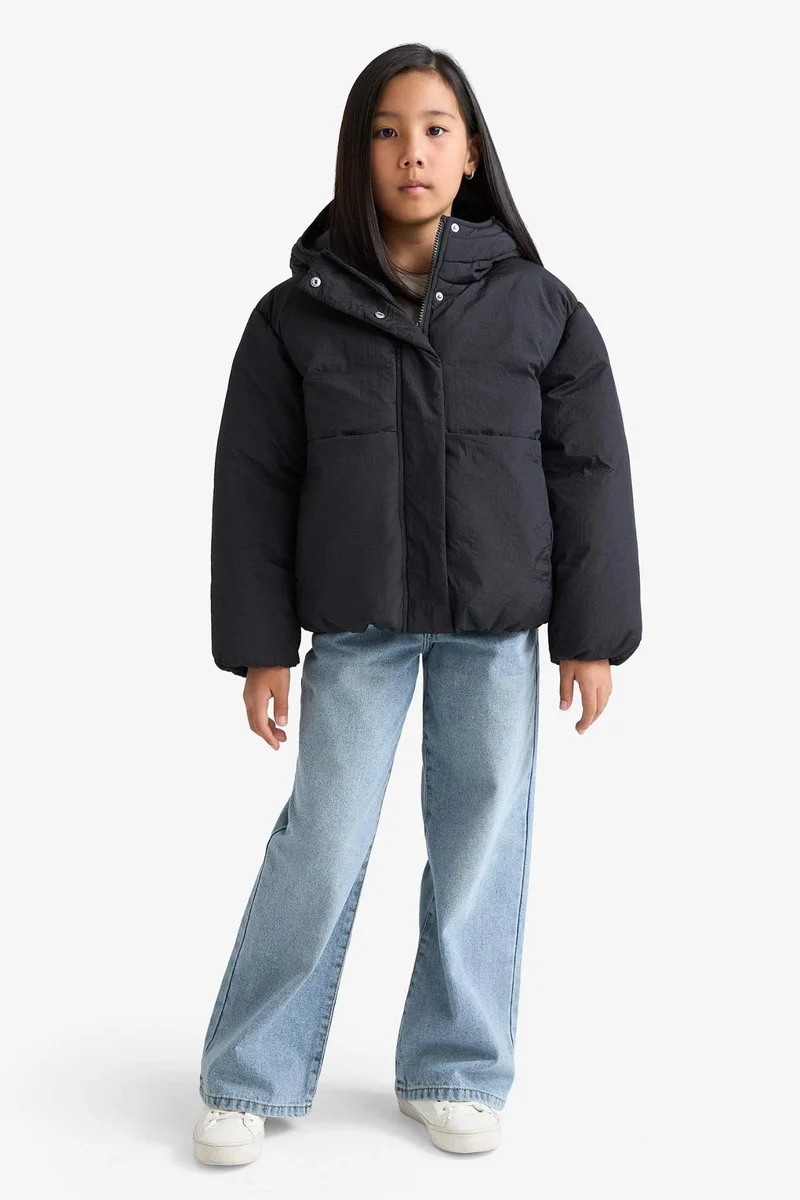 ديفاكتو Girl Hooded Waterproof Zip-Up Puffer Jacket