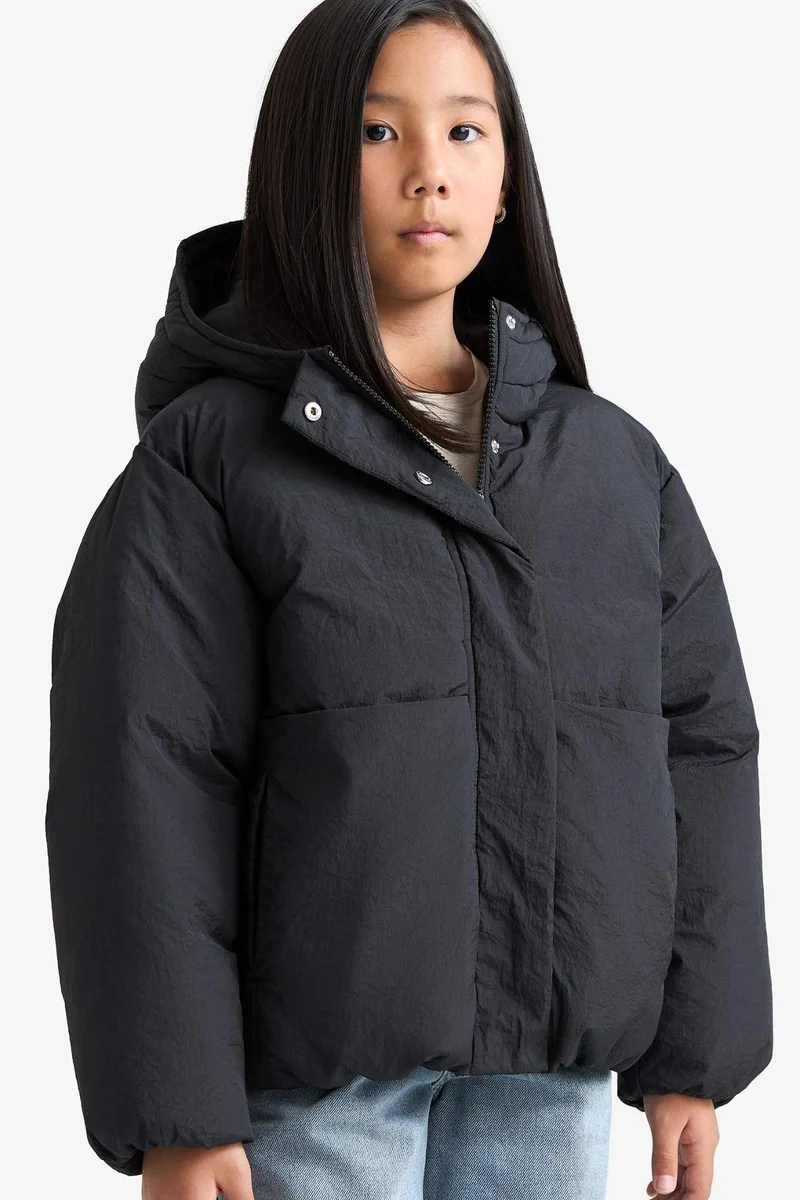 ديفاكتو Girl Hooded Waterproof Zip-Up Puffer Jacket