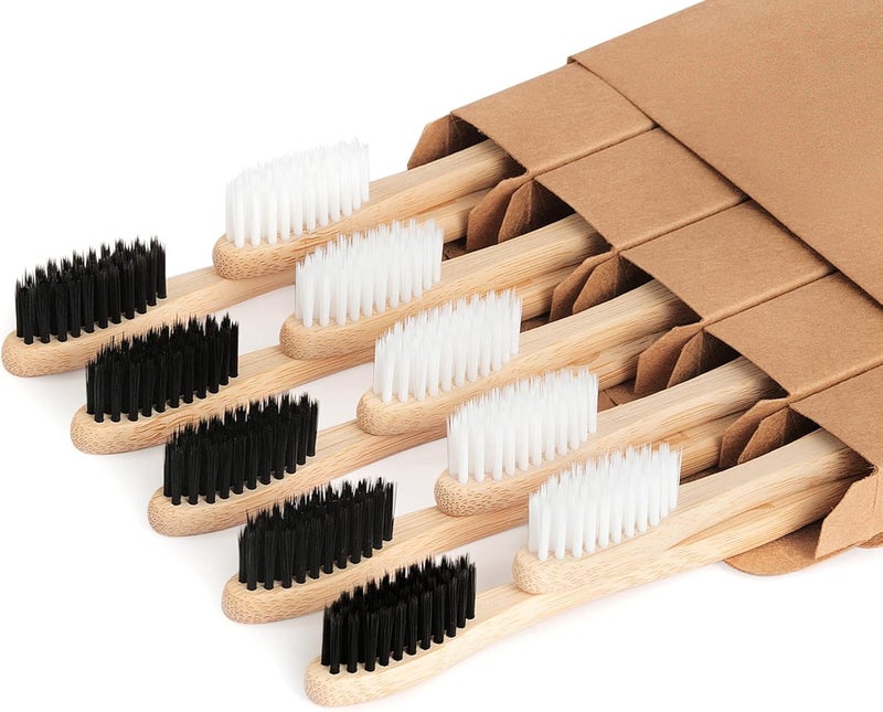 NUDUKO Biodegradable Bamboo Toothbrushes, 10 Piece BPA Free Soft Bristles Toothbrushes, Natural, Eco-Friendly, Green and Compostable - Image 1