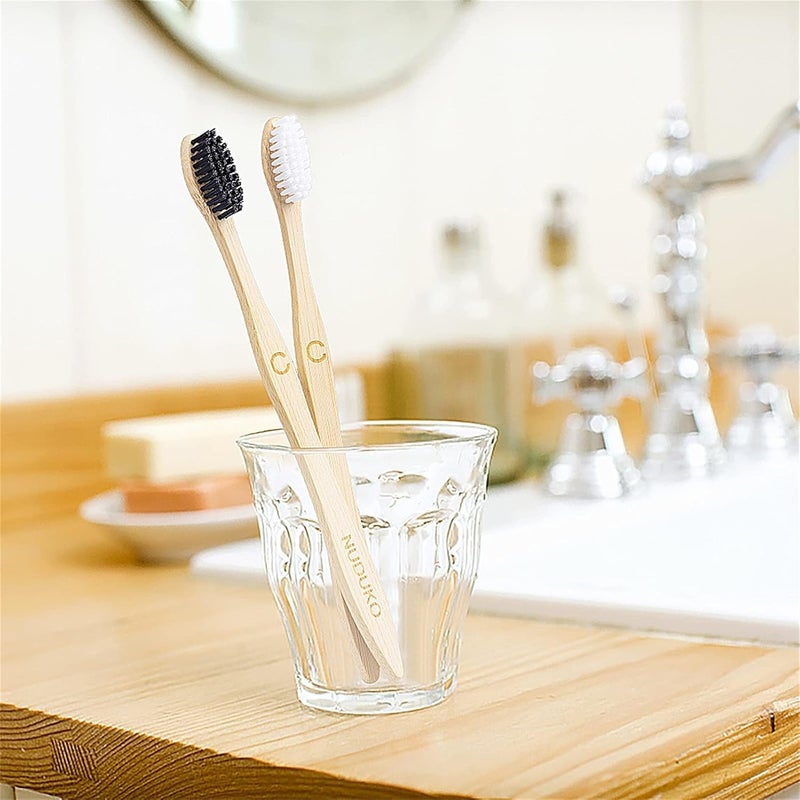 NUDUKO Biodegradable Bamboo Toothbrushes, 10 Piece BPA Free Soft Bristles Toothbrushes, Natural, Eco-Friendly, Green and Compostable - Image 4