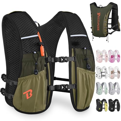 BECOJADDE Running Vest Hydration Backpack for Men Women 5L Lightweight Running Backpack Hydration Pack for Marathon Trail Cycling Hiking Jogging Olive Green - Image 1
