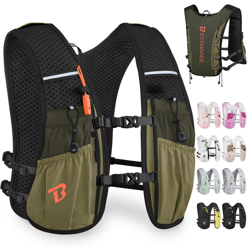 BECOJADDE Running Vest Hydration Backpack for Men Women 5L Lightweight Running Backpack Hydration Pack for Marathon Trail Cycling Hiking Jogging Olive Green - Image 2
