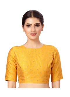 Studio Shringaar Studio Shringaar Silky Brocade Readymade Elbow Length Sleeves Saree Blouse(Orange, 50)  - Image 1