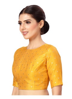 Studio Shringaar Studio Shringaar Silky Brocade Readymade Elbow Length Sleeves Saree Blouse(Orange, 50)  - Image 4