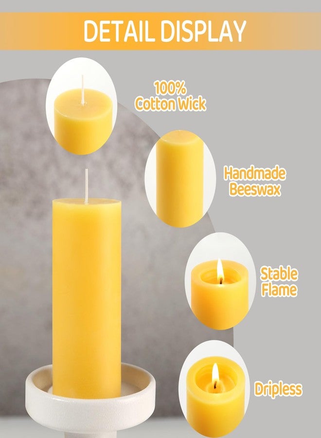 MAKALONE Beeswax Pillar Candles set of 4,140 Hours Long Burning Pure Beeswax Candles Bulk,Unscented&Dripless&Smokeless Bees Wax Candles for Home,Prayer,Yellow Organic Bees Wax Large Pillar Candles-2x4in - Image 5