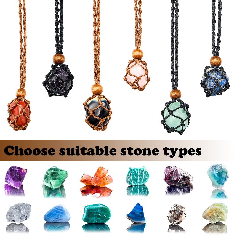 Hicarer 6 Pieces D20 Necklace Cord Empty Stone Holder Empty Necklace Holder Quartz Crystal Stone Cord, 3 Sizes Adjustable Cage Fish Netted for DIY Jewelry Making(Black,Brown) - Image 3