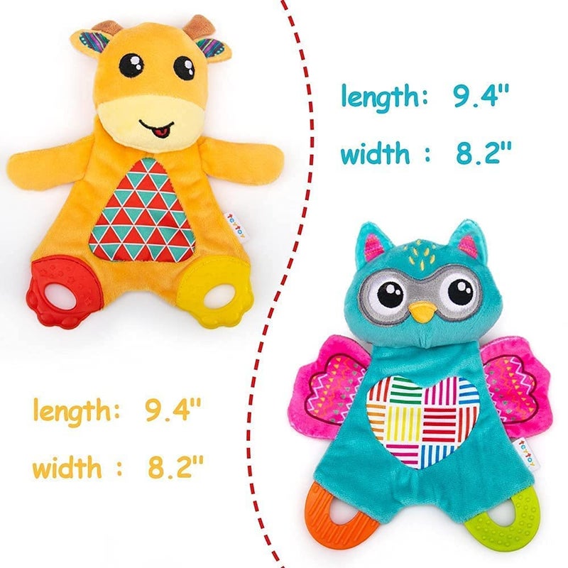 teytoy 2 Pcs Crinkle Toys for Baby with Teether Baby Teething Sensory Toys Newborn Bib Saliva Soother Towel Soft Snuggle Sleeping Security Blanket for Unisex Babies 036 Months GiftsOwl and Deer - Image 4