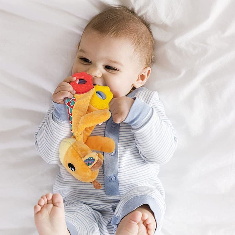 teytoy 2 Pcs Crinkle Toys for Baby with Teether Baby Teething Sensory Toys Newborn Bib Saliva Soother Towel Soft Snuggle Sleeping Security Blanket for Unisex Babies 036 Months GiftsOwl and Deer - Image 3