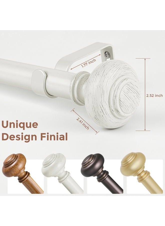 Wolistsa White Curtain Rods for Windows 66 to 120 Inch, Boho Vintage Decorative 1'' Diameter Long Rustic Curtain Rod, Adjustable Heavy Duty Farmhouse Drapery Pole Set with Antique White Grain Finials - Image 2