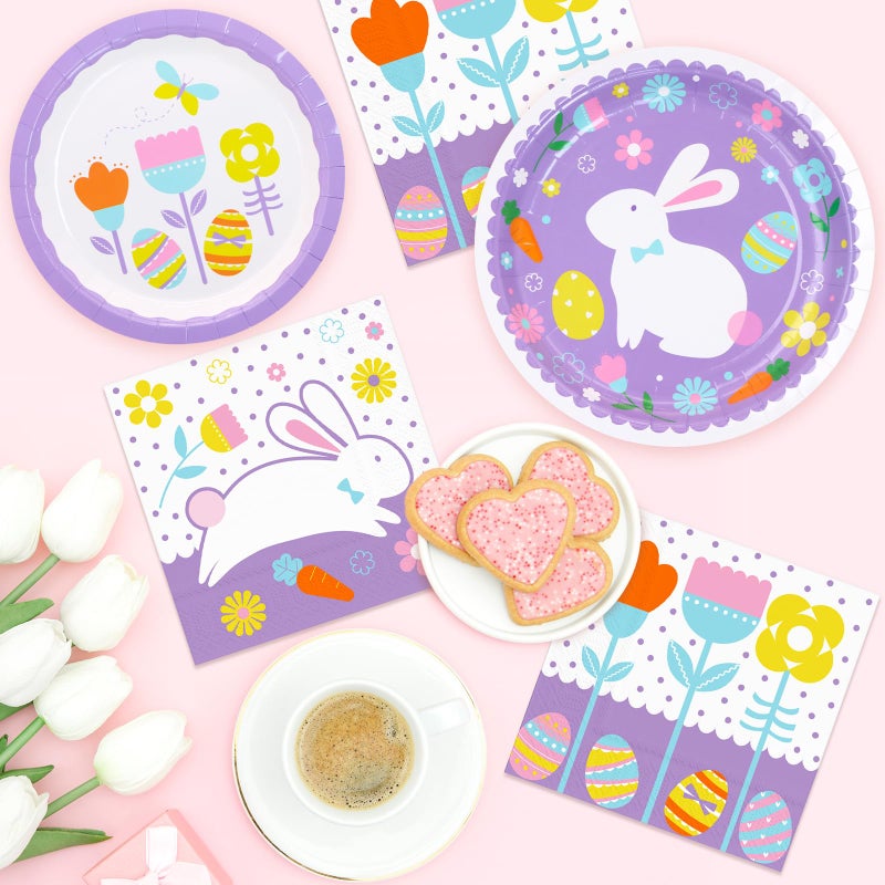 DYLIVeS Happy Easter Party Supplies 150 Count  Easter Bunny Disposable Tableware Set 9"" Paper Plates 7"" Dessert Plates and 3 Ply Luncheon Napkins for Hip Hop Easter Party Decorations  Serve 50 - Image 3
