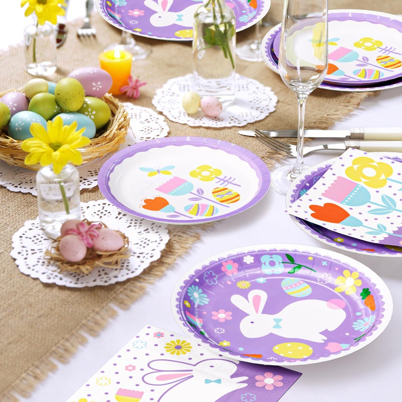 DYLIVeS Happy Easter Party Supplies 150 Count  Easter Bunny Disposable Tableware Set 9"" Paper Plates 7"" Dessert Plates and 3 Ply Luncheon Napkins for Hip Hop Easter Party Decorations  Serve 50 - Image 4