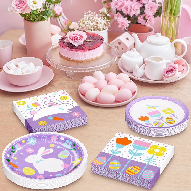 DYLIVeS Happy Easter Party Supplies 150 Count  Easter Bunny Disposable Tableware Set 9"" Paper Plates 7"" Dessert Plates and 3 Ply Luncheon Napkins for Hip Hop Easter Party Decorations  Serve 50 - Image 2