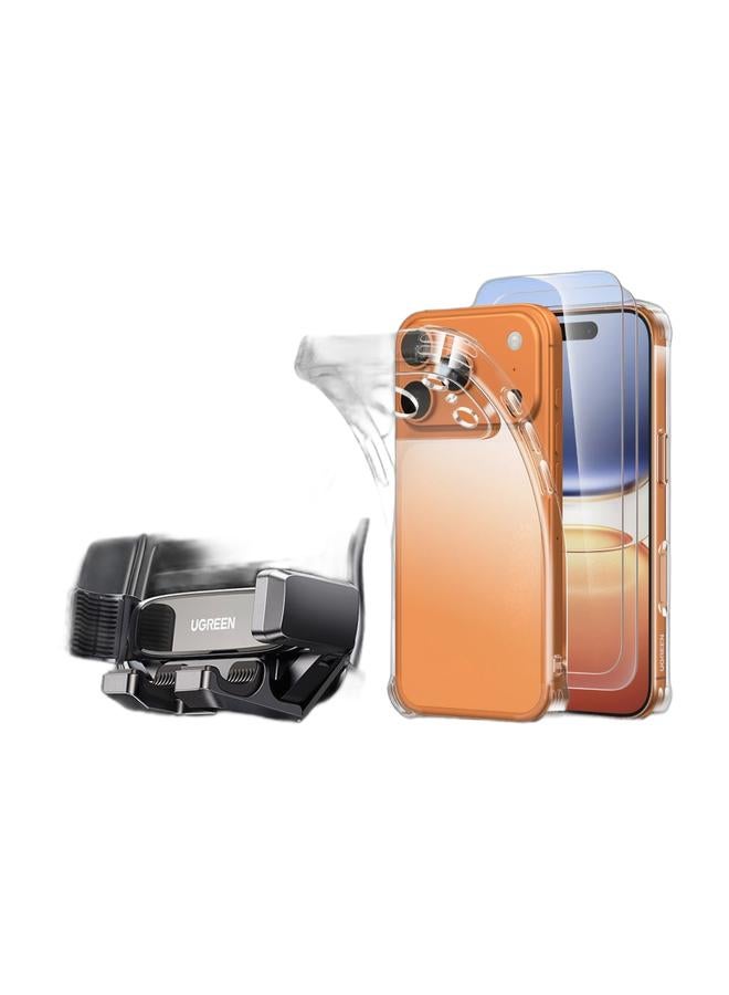 Ugreen Clear Airbag Phone Case, 2-Pack Screen Protector & Swing-Arm Air Vent Car Mount Set for iPhone 17 Pro Max - Military-Grade Shockproof Cover with Auto-Lock Gravity Car Holder for Stable Hands-Free Navigation - Image 1