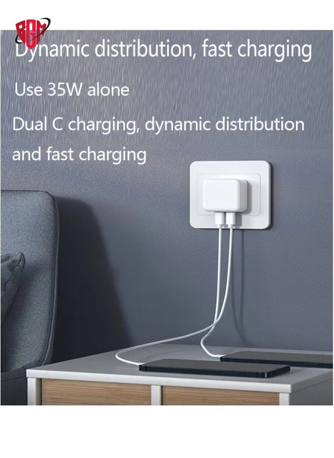 PD 35W Dual USB-C / Type-C Ports Charger with 2m Type-C to Type-C Data Cable, UK Plug