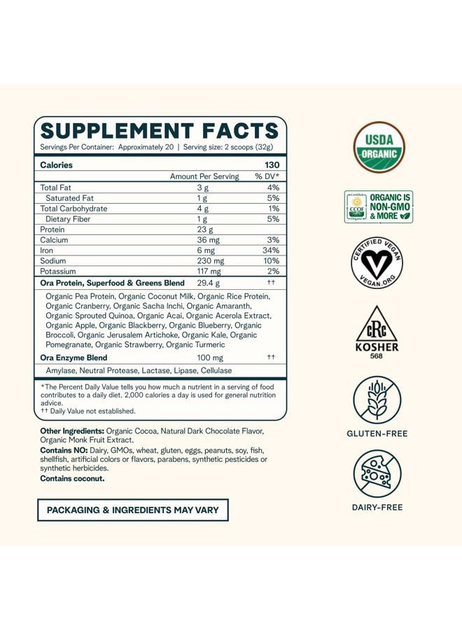 Ora Organic Vegan Protein Powder - 23g Plant Protein for Women and Men - Chocolate Flavor 20 Servings, Bloat-Free, Gluten Free, Non-GMO, No Artificial Sweeteners  - Image 3
