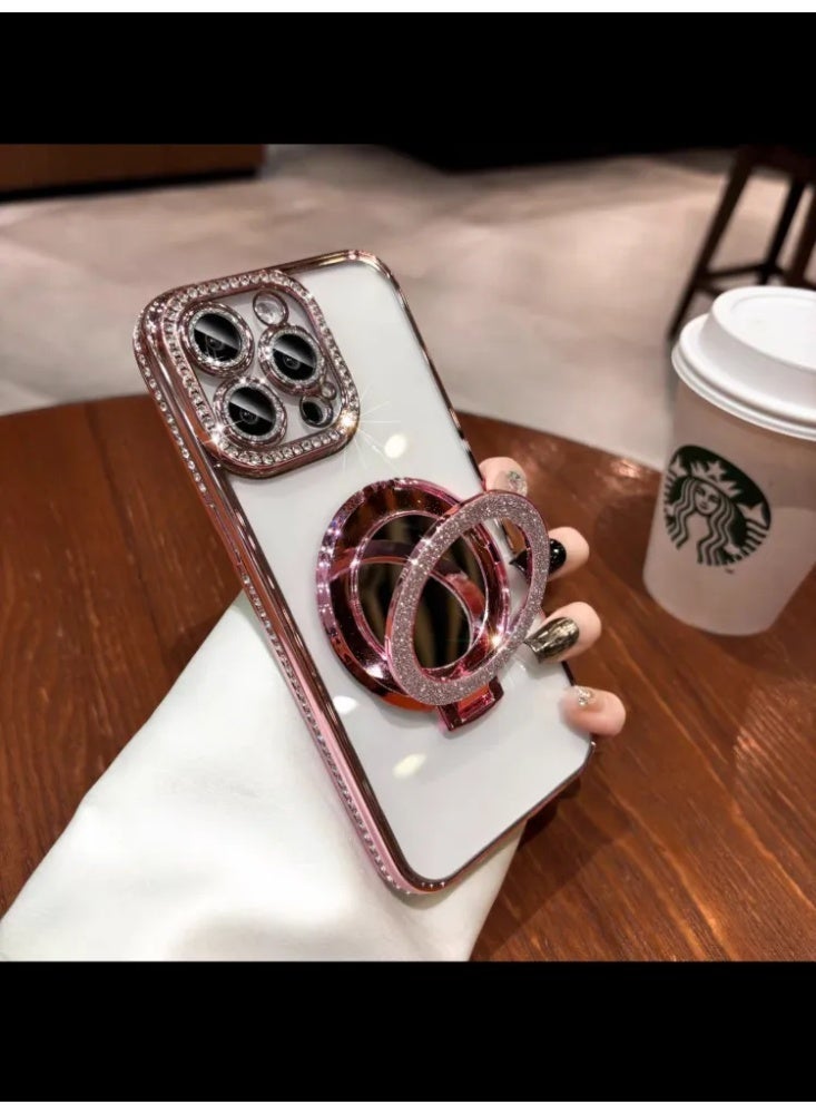 حقيبة هاتف واقية شفافة مغناطيسية مزينة بالكريستال مع مرآة، غطاء واقي لـ iPhone - Image 1