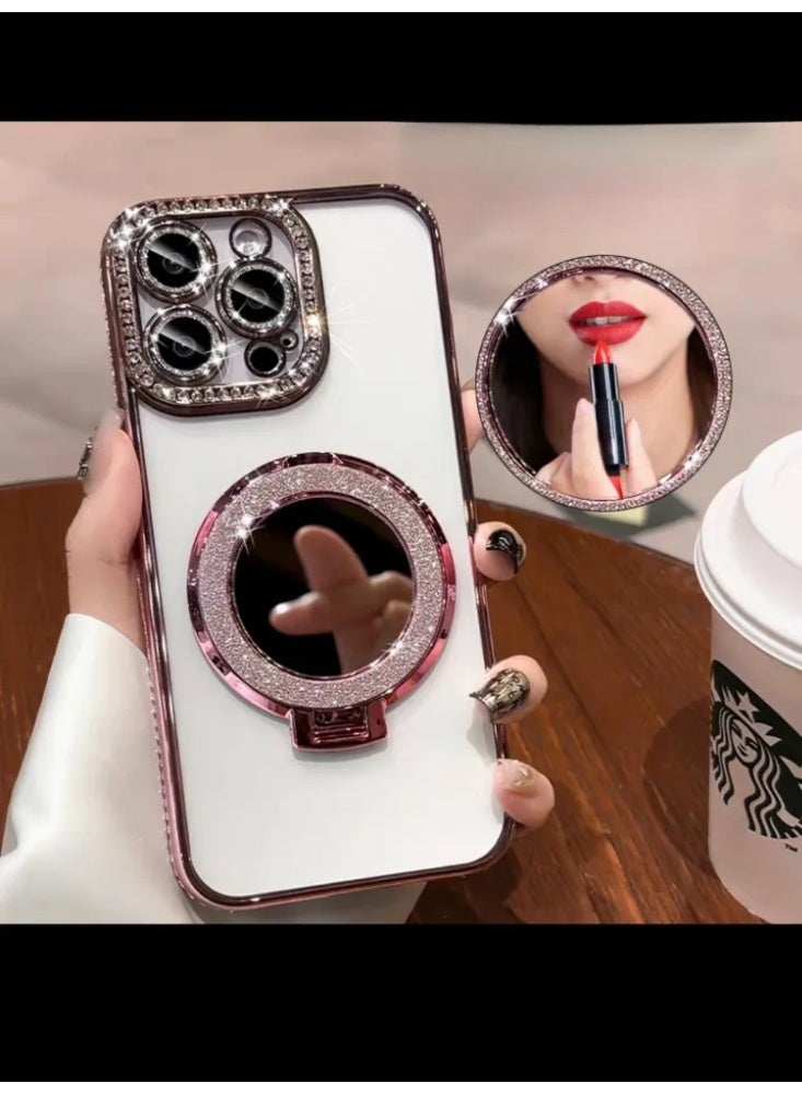 حقيبة هاتف واقية شفافة مغناطيسية مزينة بالكريستال مع مرآة، غطاء واقي لـ iPhone - Image 3